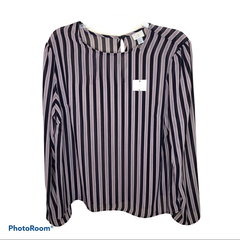 a new day Sheer Striped Blouse Top XL NWT